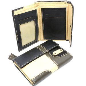 Bifold Genuine Leather Black and Beige Wallet